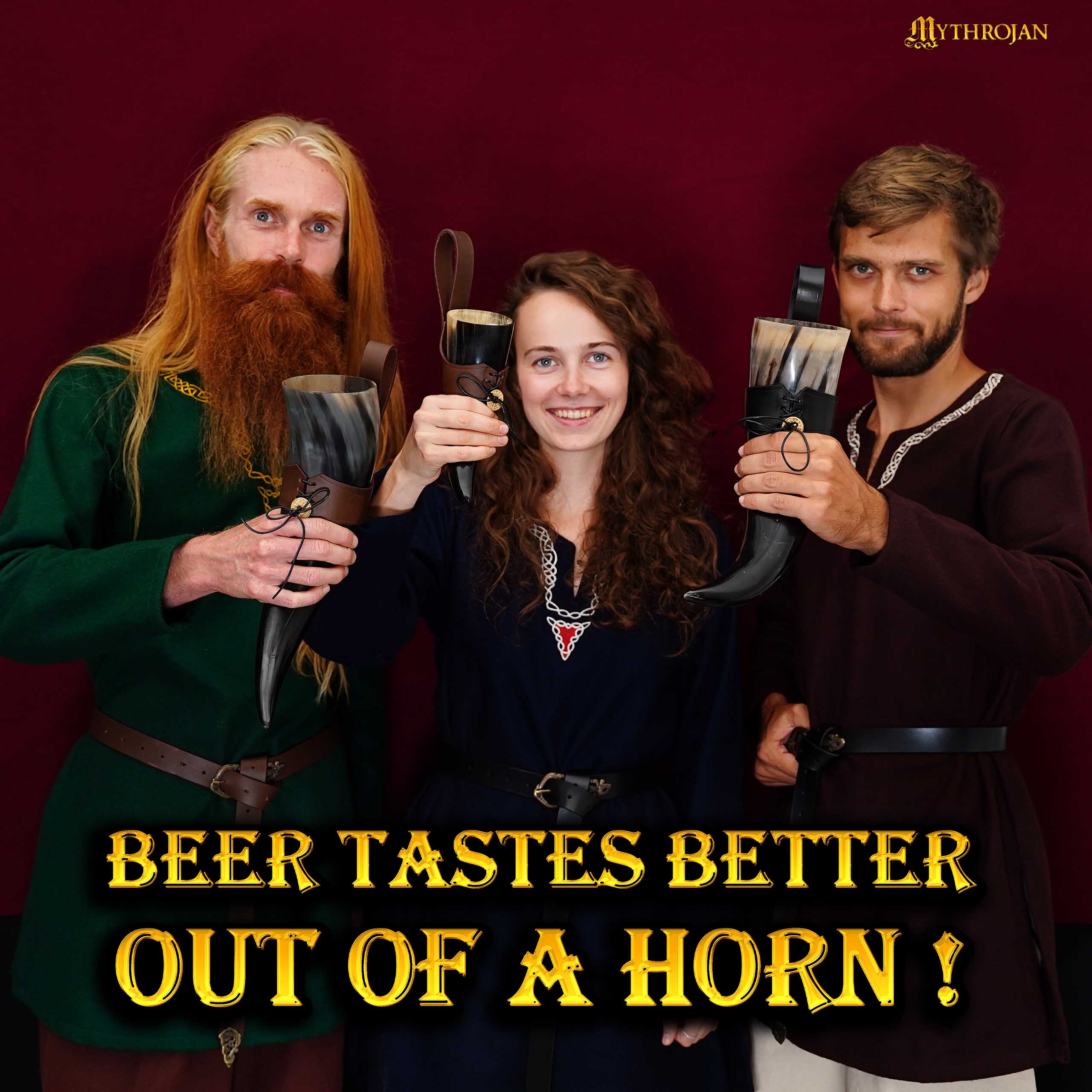 Mythrojan The Tournament Champion - 350 Ml Viking Drinking Horn con Soporte de Cuero Negro - Imagen 5