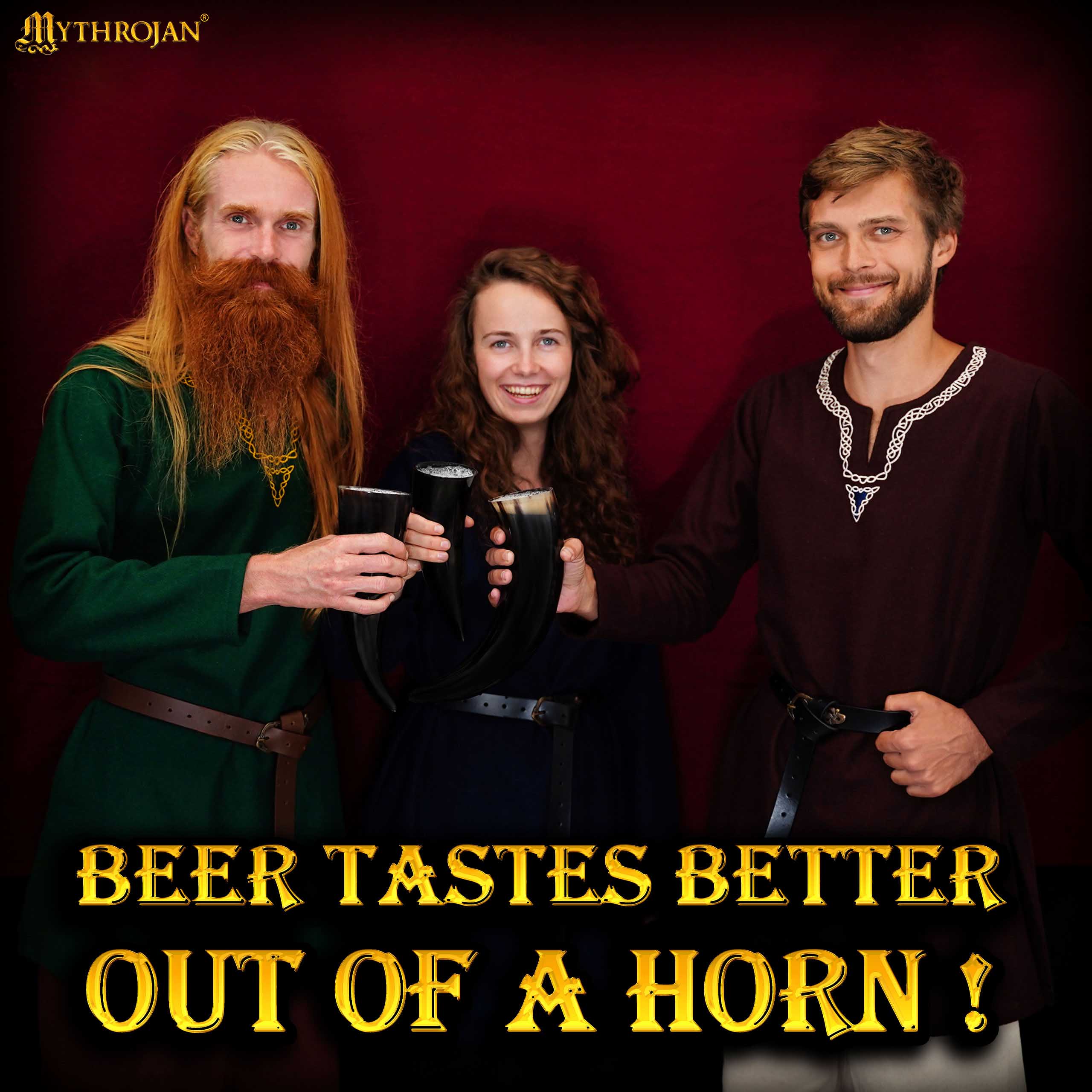 Mythrojan The Bird Of Prey Viking Drinking Horn 350 Ml con Soporte de Cuero Negro Auténtica Jarra de Vino/cerveza Vikinga de Inspiración Medieval - Acabado Pulido - Imagen 5