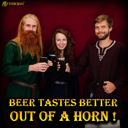 Mythrojan The Bird Of Prey Viking Drinking Horn 350 Ml con Soporte de Cuero Negro Auténtica Jarra de Vino/cerveza Vikinga de Inspiración Medieval - Acabado Pulido - Imagen 5