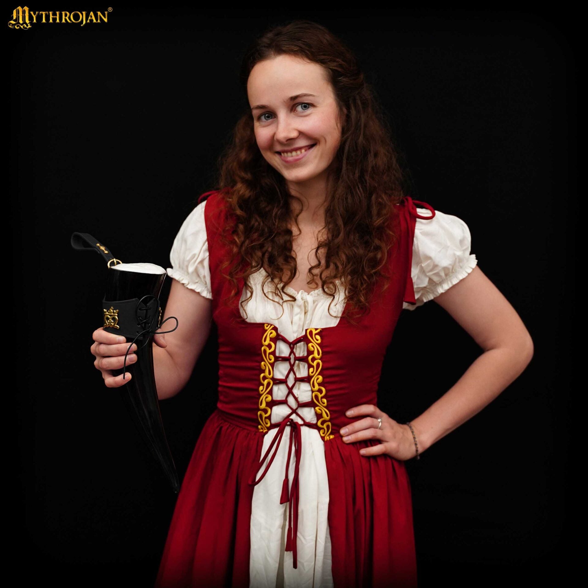 Mythrojan The Elegant Lady Cuerno Vikingo para Beber con Soporte de Cuero Negro Auténtica Taza Vikinga Inspirada en la Edad Media - Acabado Pulido - Imagen 5