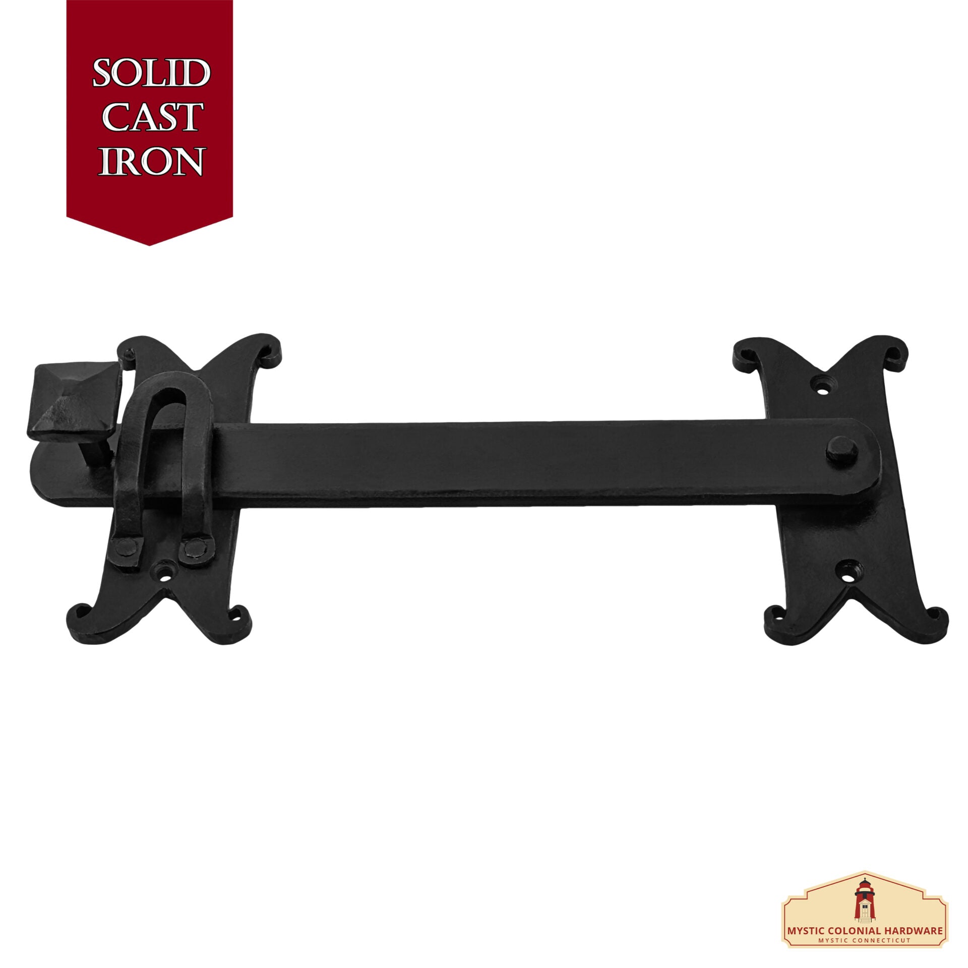 Mystic Colonial Hardware Heavy Duty Cast Iron Gate Flip Latch - Black Drop Latch For Barn Doors, Farm Gates, Sheds, Cabinets, And Antique Privacy Hardware Replacement - Imagen 2