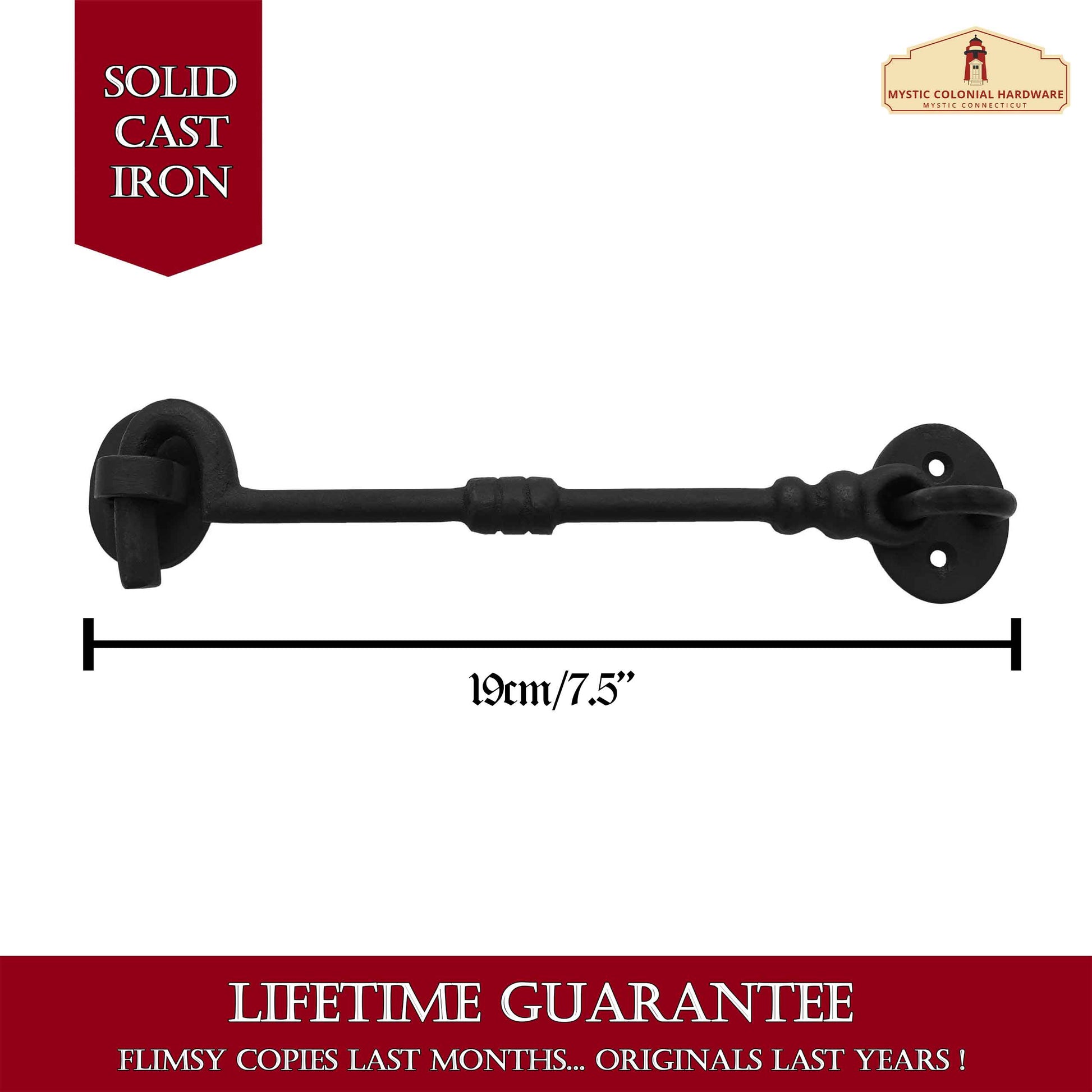 Hierro Forjado Negro Cabina Gancho Ojo 7.5" Largo Grande Decorativo Privacidad Gancho Pestillos para Armario Ventana Cocina Puertas Corredizas o de Granero : Paquete de 2 - Imagen 3