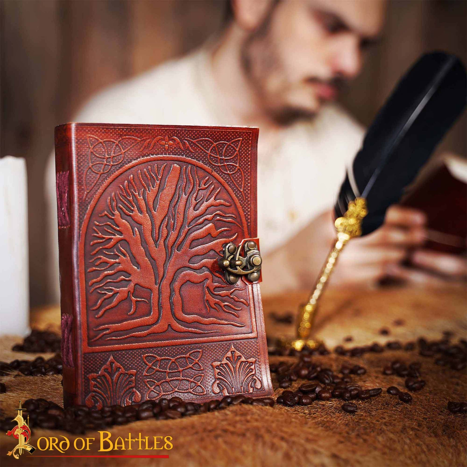 Diario Medieval de Cuero "el Árbol de la Vida" - Diario Artesanal con Cerradura de Latón - Imagen 5