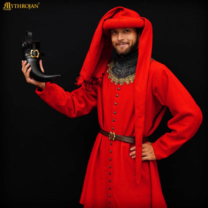 Mythrojan The Loyal Soldier - Vikingo Cuerno para Beber con Soporte de Cuero Negro Auténtica Jarra de Vino / Cabeza Vikinga de Inspiración Medieval - Acabado Pulido - 400ml - Imagen 6