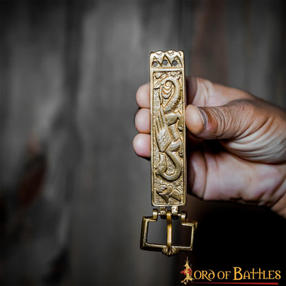Hebilla de Cinturón Vikinga de Latón Macizo con Forma de Dragón - Diseño Nórdico Grabado - Imagen 15