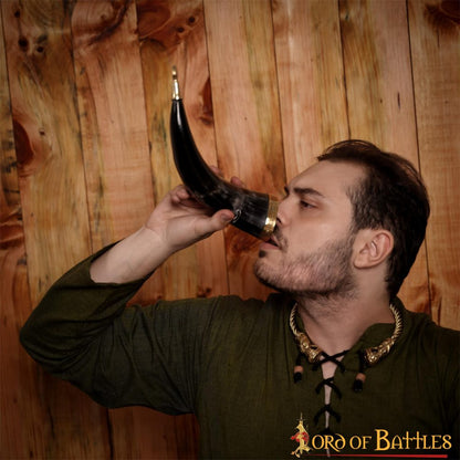 Cuerno Medieval para Beber 300-350 Ml con Accesorios de Latón Macizo Puro Cuerno de Buey Auténtico - Imagen 8