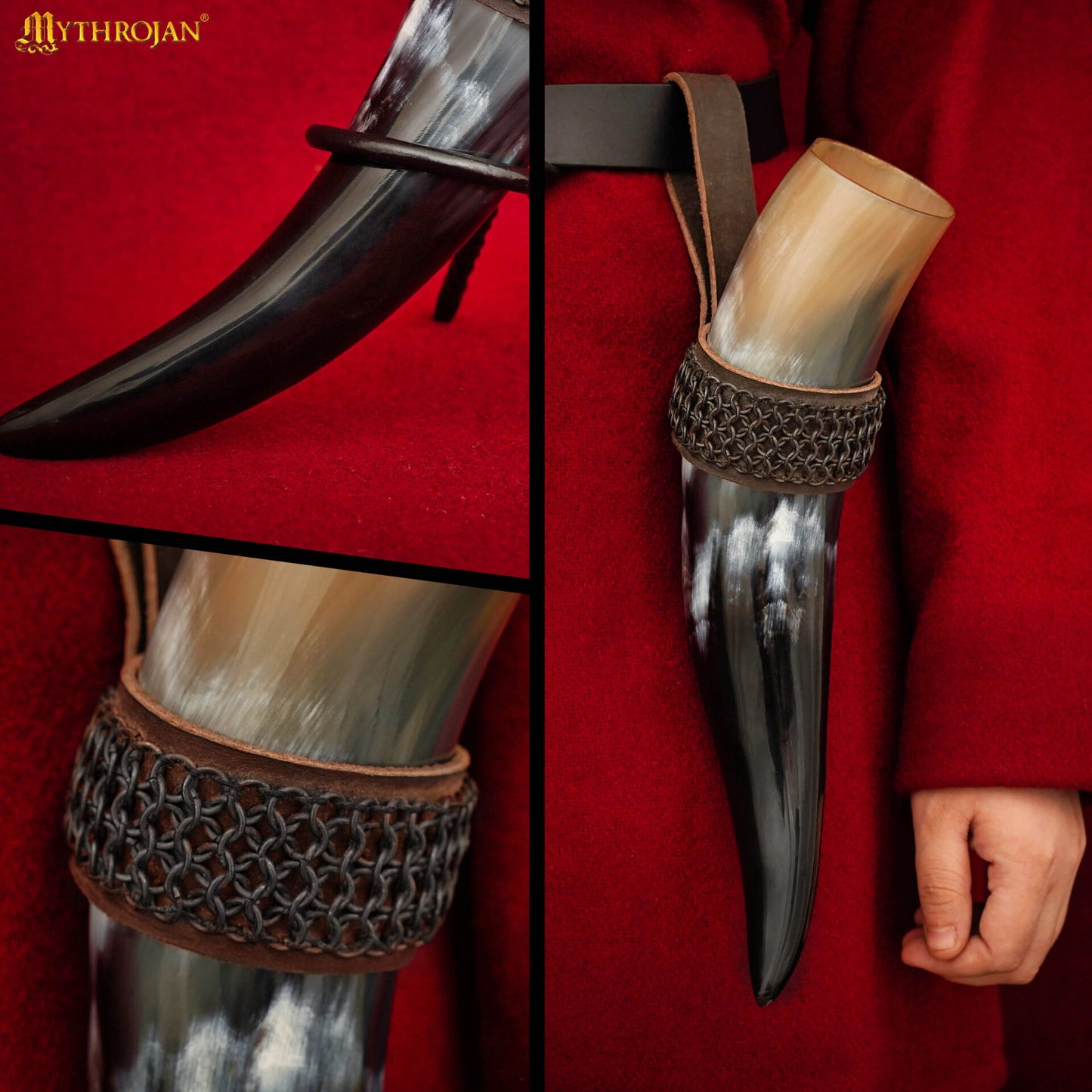 Mythrojan The Witcher Companion Vikingo Cuerno para Beber con Soporte de Cuero Marrón Auténtica Taza de Vino/madera Vikinga de Inspiración Medieval - Acabado Pulido 400 Ml - Imagen 6