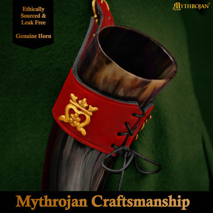 Mythrojan The Elegant Lady 250 Ml Cuerno Vikingo para Beber con Soporte de Cuero Rojo - Imagen 6