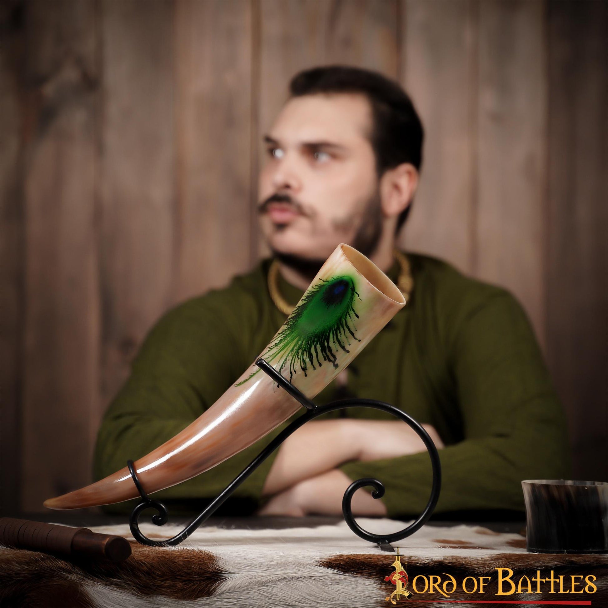 "la Pluma Mística" Cuerno para Beber 500 - 600 Ml Cuerno de Buey Auténtico Hecho a Mano - Descatalogado - Imagen 8