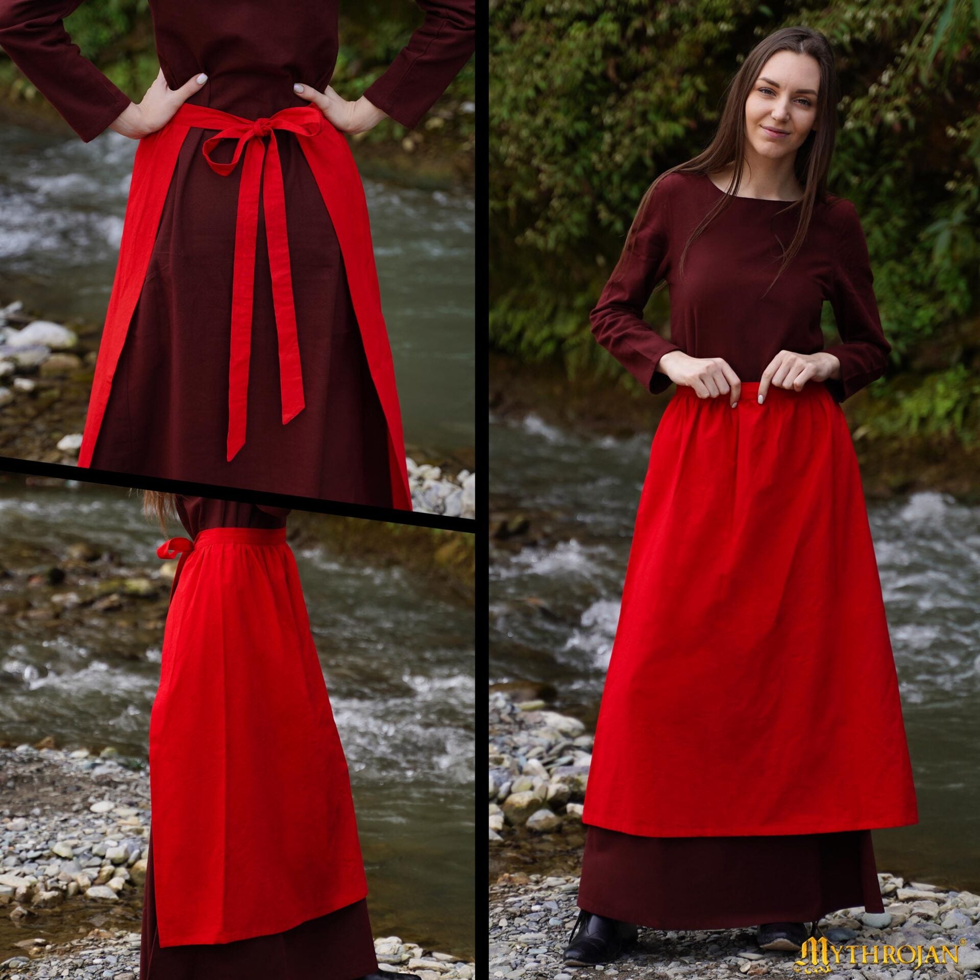 Mythrojan Medieval Ecru Delantal: Ideal para Cocinar Hornear, Feria del Renacimiento, Recreación, Larp, Cosplay Rendimiento, Maid Traje, Retro Cintura Delantales para Mujeres, Niñas, Camarera - Imagen 5