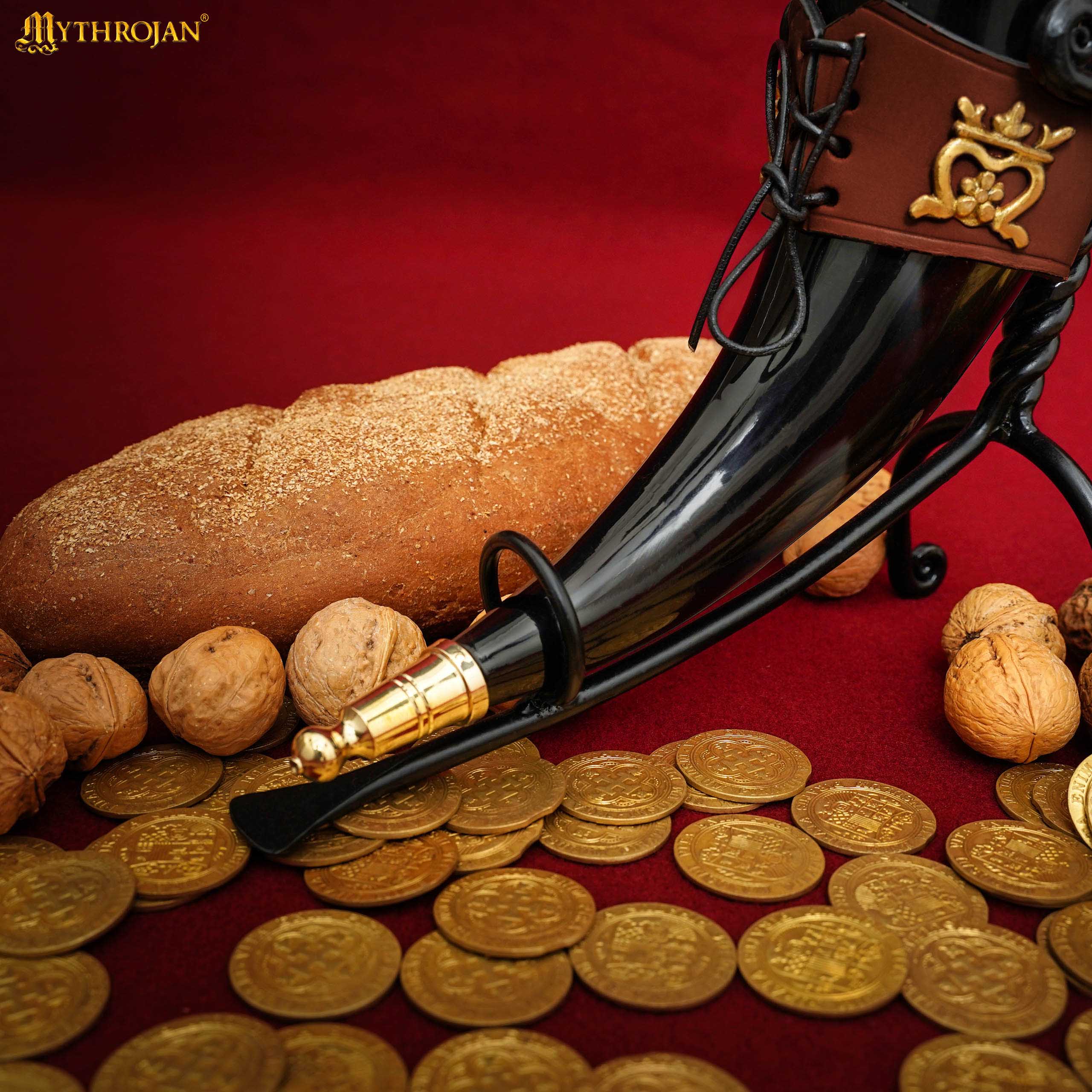 Mythrojan The Elegant Lady 350 Ml Cuerno Vikingo para Beber con Soporte de Cuero Marrón - Imagen 6