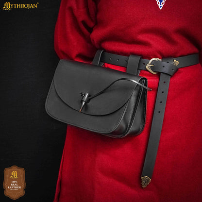 Imagen única de: Mythrojan Extra Grande Marrón Medieval Cinturón de Cuero Bolsa Renaisance Accesorio Larp Bolsa - Negro