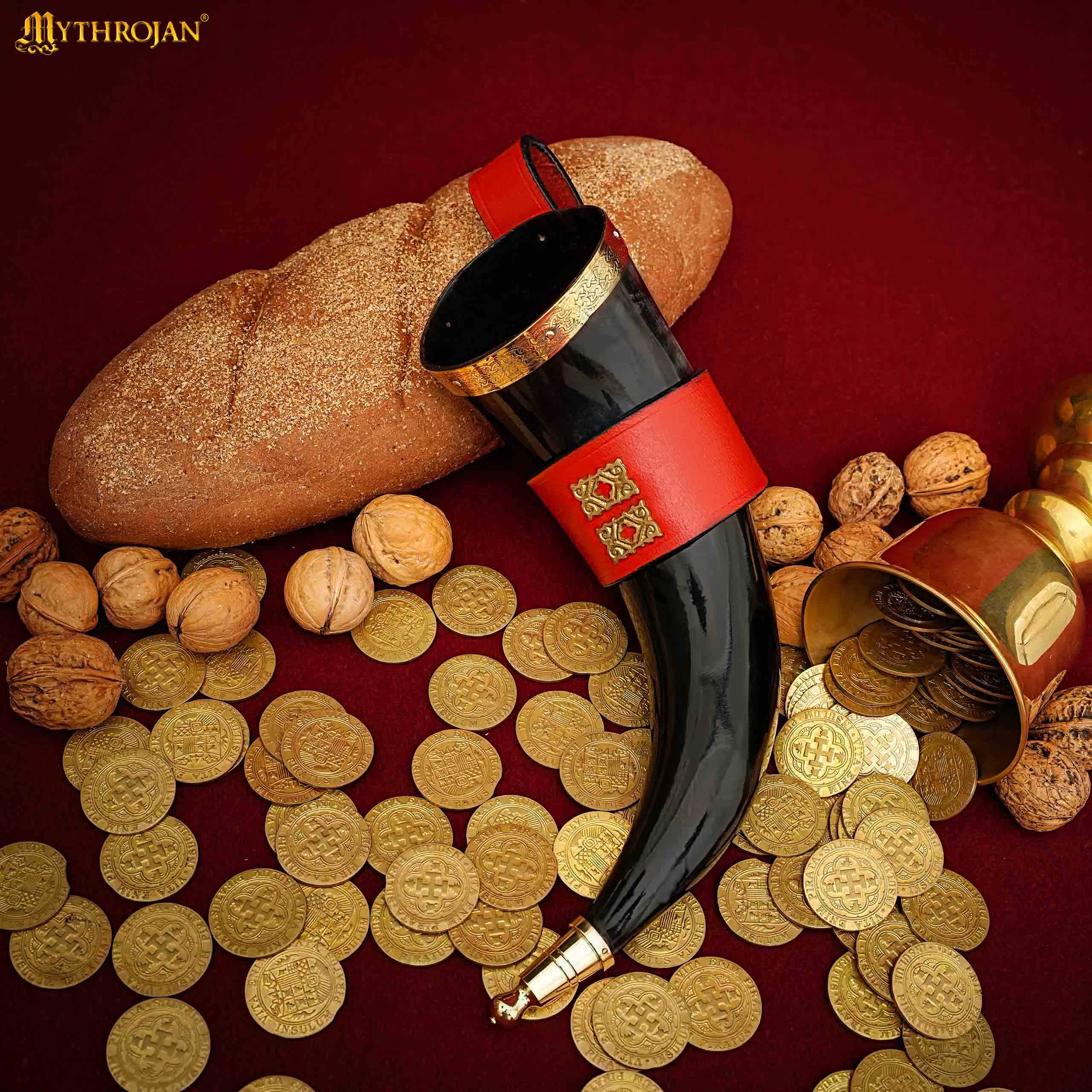 Mythrojan The Wealthy Merchant - Viking Drinking Horn With Red Leather Holder Authentic Medieval Inspired Viking Wine/mead Mug - Polished Finish - 350 Ml - Imagen 6