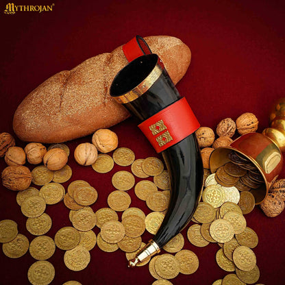 Mythrojan The Wealthy Merchant - Viking Drinking Horn With Red Leather Holder Authentic Medieval Inspired Viking Wine/mead Mug - Polished Finish - 350 Ml - Imagen 6