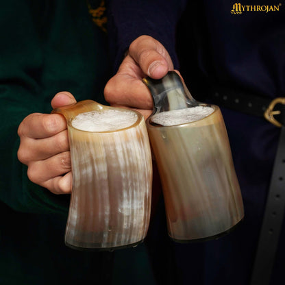 Juego de 2 Tazas de Cerveza Mythrojan Viking Horn - Tazas de Cerveza de Cuerno de Buey Pulidas a Mano con Asa - Tazas de Cerveza de Hidromiel de 4.5 - Imagen 8