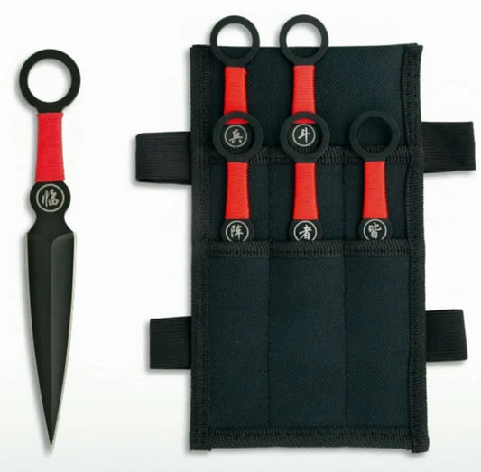 6 cuchillos lanzadores kunai, agarre cómodo y funda de nailon. Vendido por Espadas y más