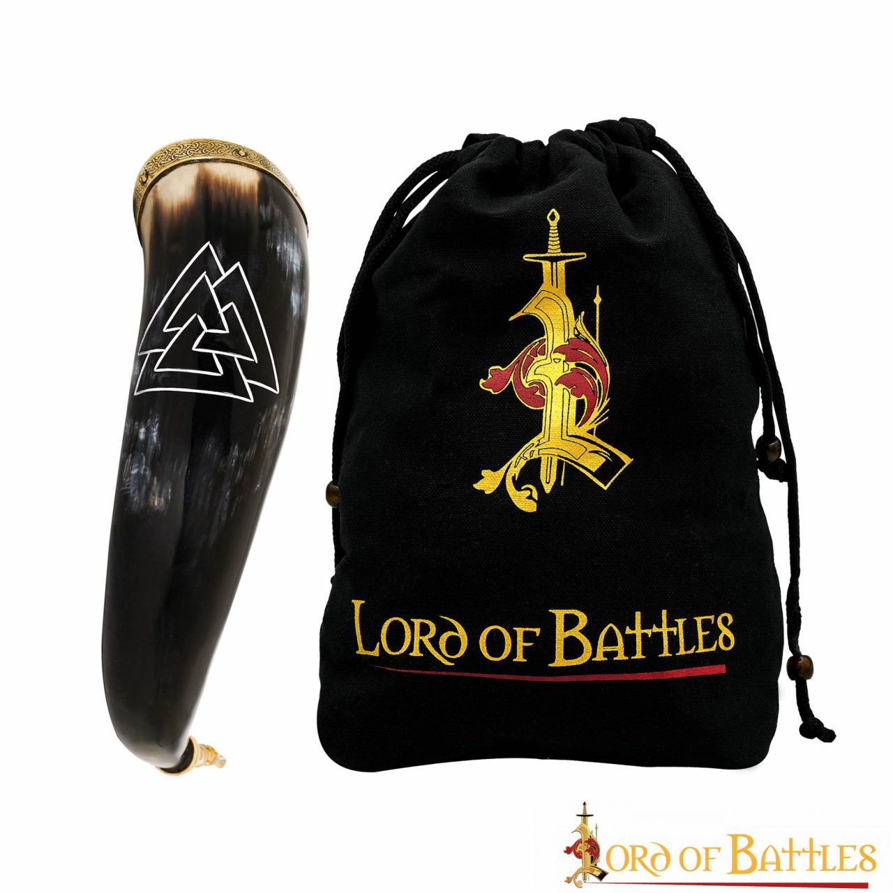 Cuerno para Beber Vikingo con Grabado Valknut - Cuerno de Buey Natural Pulido con Borde y Punta de Latón - Imagen 8