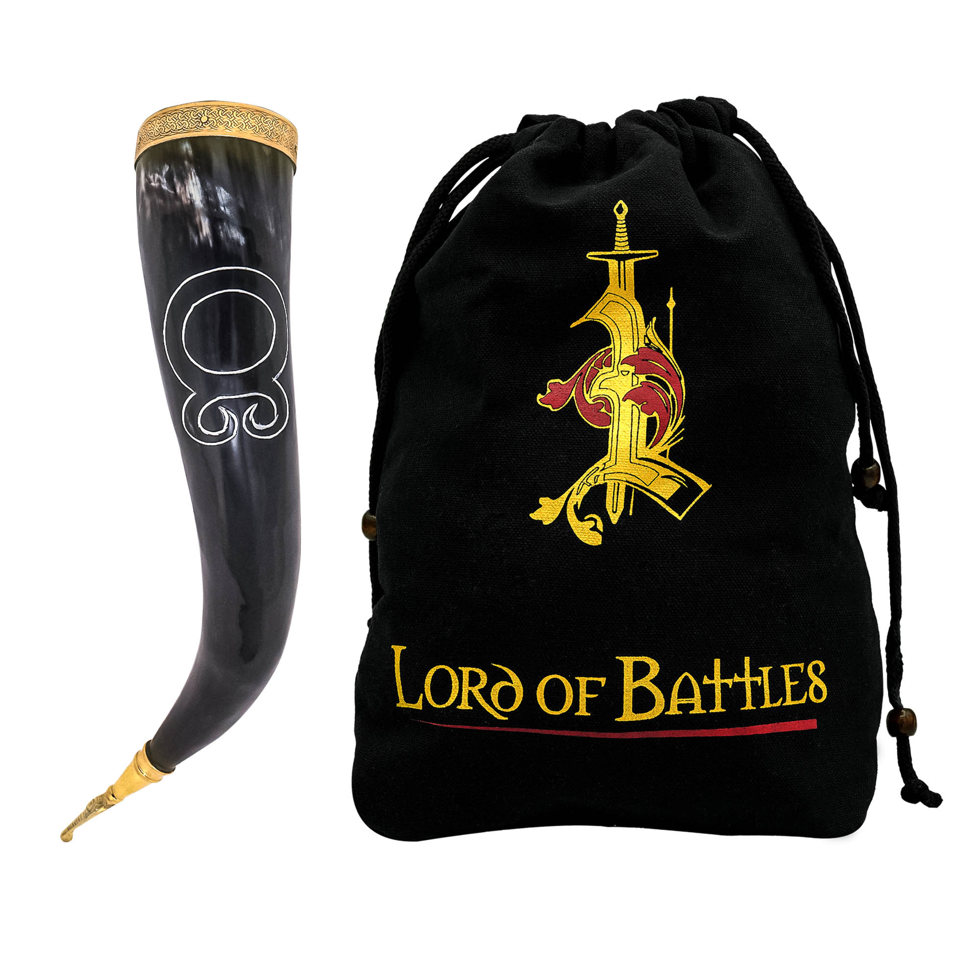 Troll Cross Viking Drinking Horn 300 - 400 Ml con Accesorios de Latón Puro Hechos a Mano con Auténtico Cuerno de Buey - Imagen 1