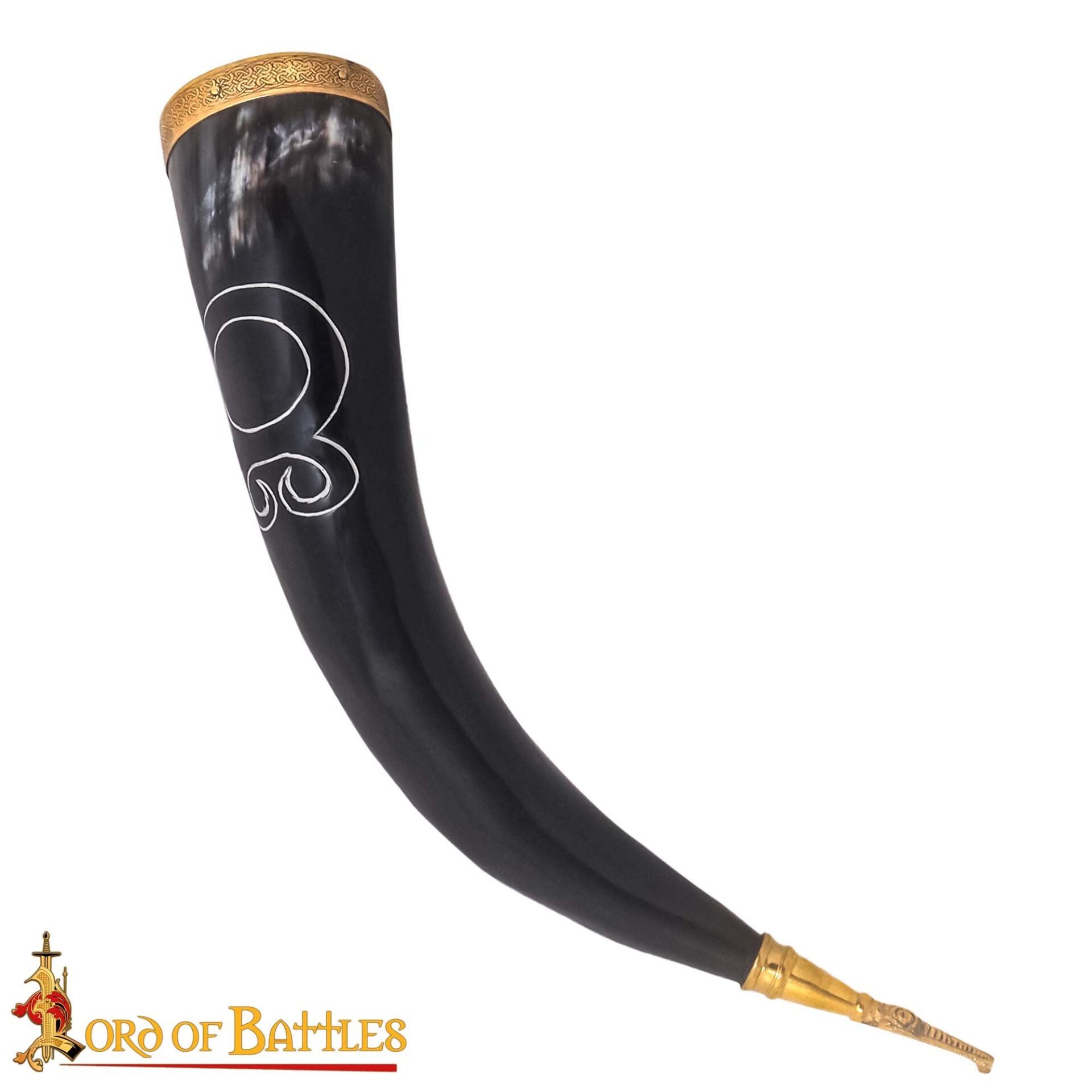 Troll Cross Viking Drinking Horn 300 - 400 Ml con Accesorios de Latón Puro Hechos a Mano con Auténtico Cuerno de Buey - Imagen 2