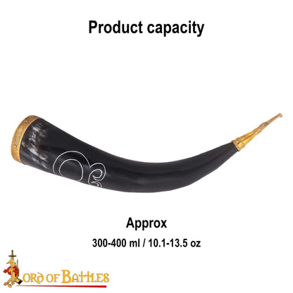 Troll Cross Viking Drinking Horn 300 - 400 Ml con Accesorios de Latón Puro Hechos a Mano con Auténtico Cuerno de Buey - Imagen 3