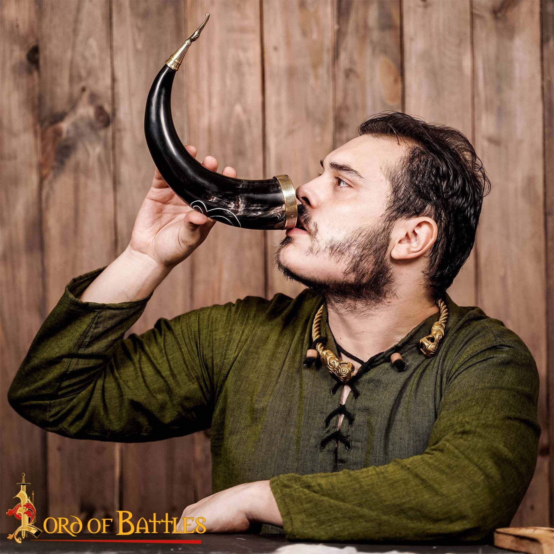 Troll Cross Viking Drinking Horn 300 - 400 Ml con Accesorios de Latón Puro Hechos a Mano con Auténtico Cuerno de Buey - Imagen 7