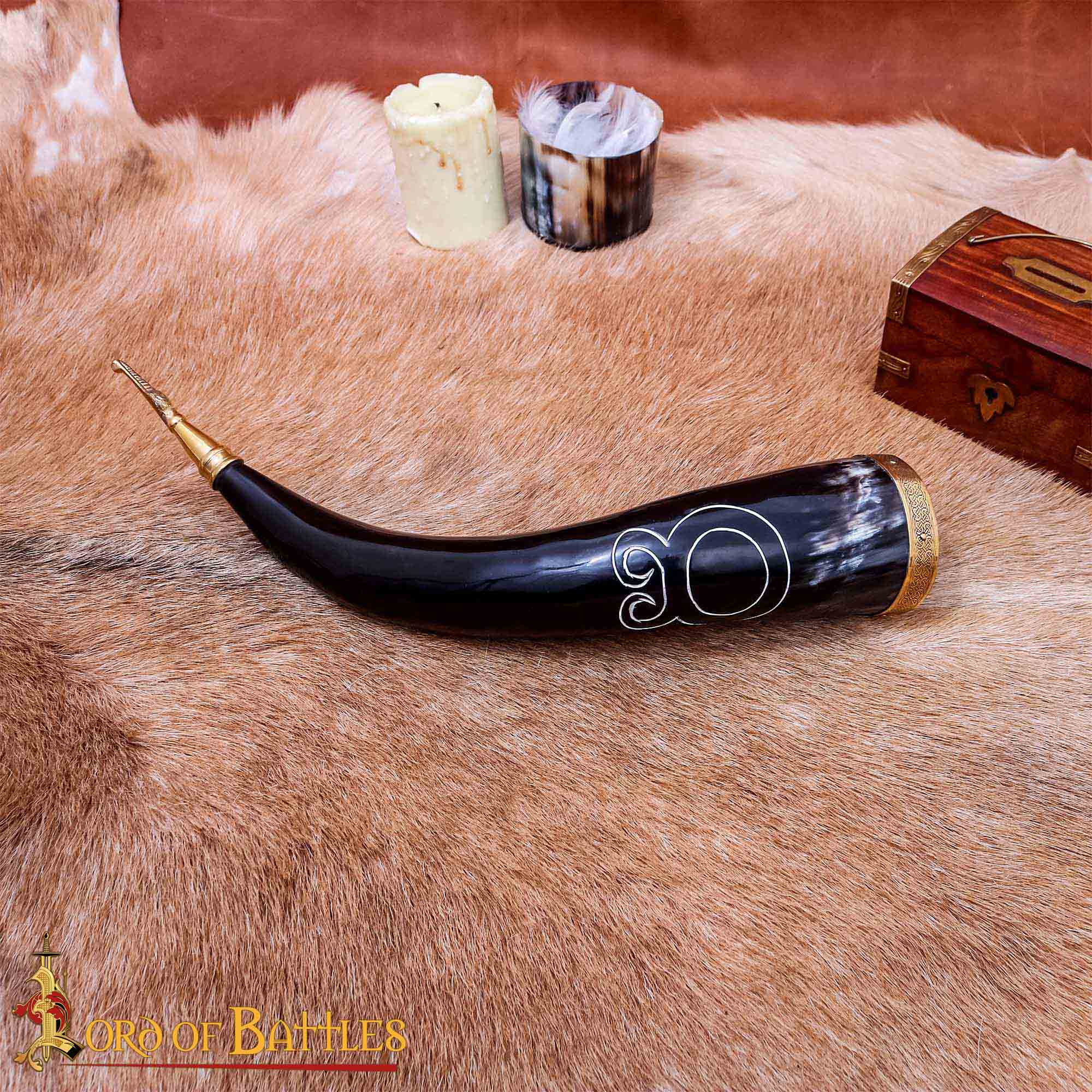 Troll Cross Viking Drinking Horn 300 - 400 Ml con Accesorios de Latón Puro Hechos a Mano con Auténtico Cuerno de Buey - Imagen 8