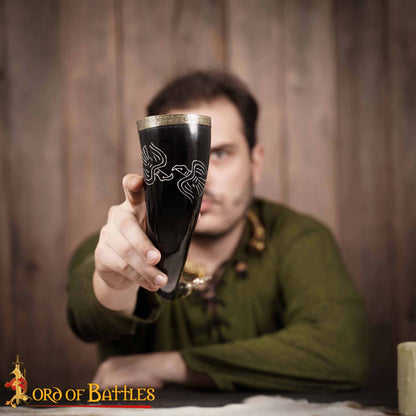 Viking Drinking Horn 400 - 500 Ml Cuerno de Buey Auténtico Hecho a Mano - Imagen 6