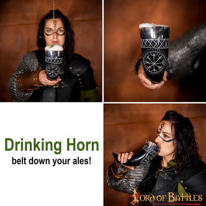 El Cuerno para Beber Vegvisir 400 - 500 Ml Hecho a Mano con Auténtico Cuerno de Buey - Imagen 5