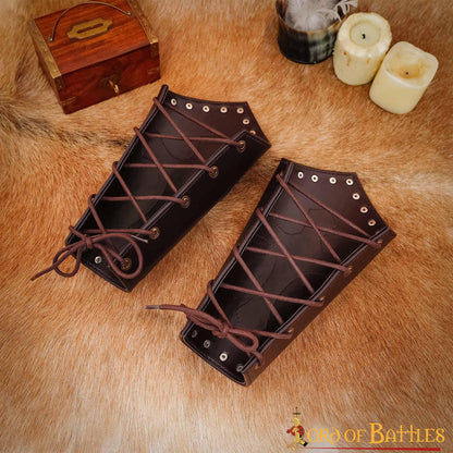 Brazales Cruzados Medievales de Cuero - Guardabrazos para Larp y Ferias Renacentistas - Imagen 13