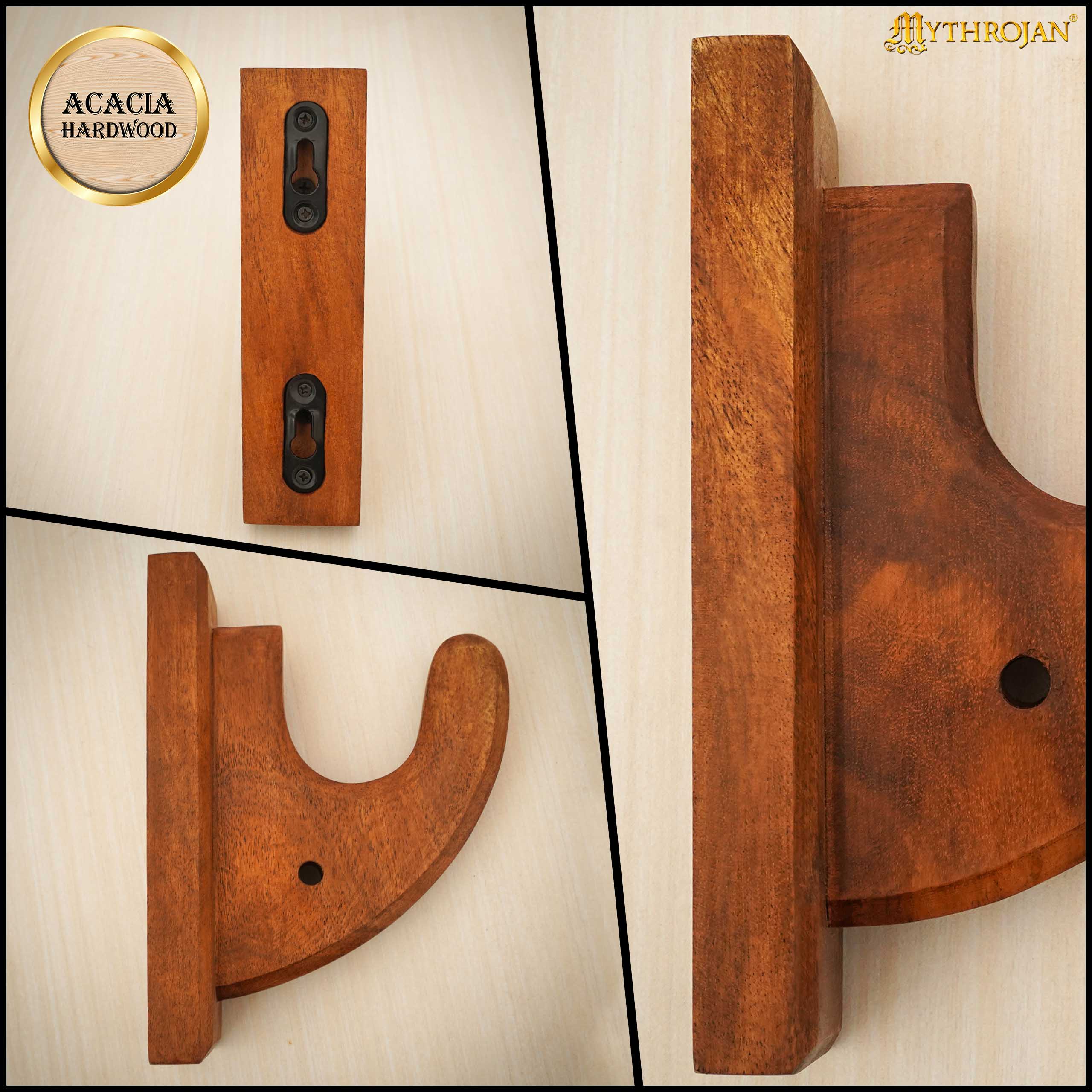Mythrojan Sólida Madera Dura Pistola Rifle Arma de Fuego Pantalla Pared Soportes Juego de 2, 6.7 "x4.5" - Imagen 6