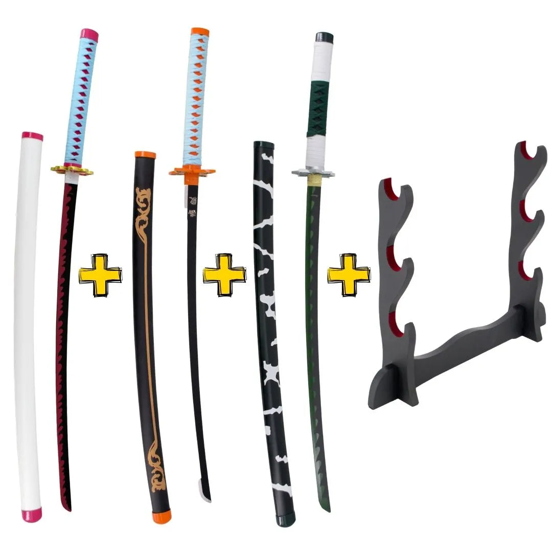 Steel Souls Pack with 3 Steel Katanas Kimetsu No Yaiba and Display