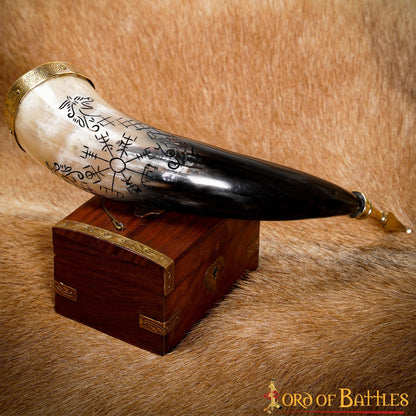 Cuerno Vikingo para Beber con Brújula y Grabado de Jormungandr - Cuerno de Buey Hecho a Mano - Imagen 13