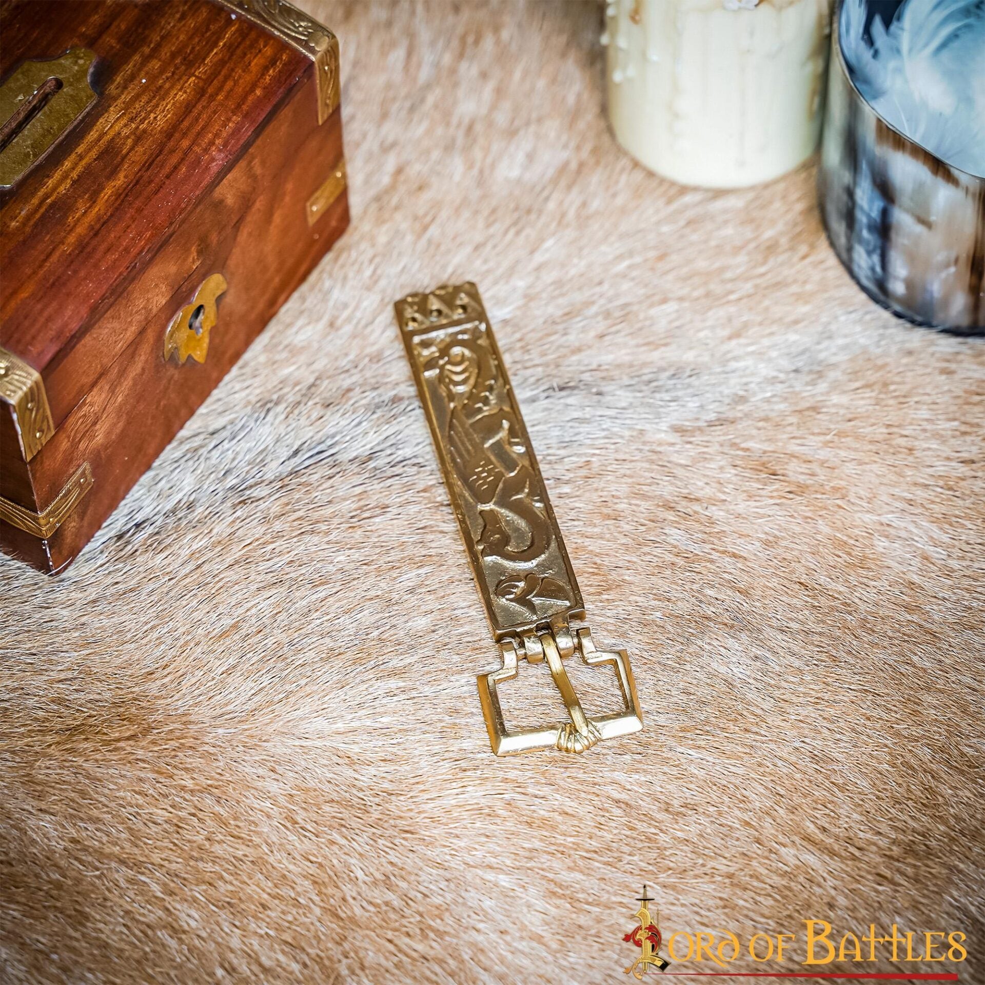 Hebilla de Cinturón Vikinga de Latón Macizo con Forma de Dragón - Diseño Nórdico Grabado - Imagen 14