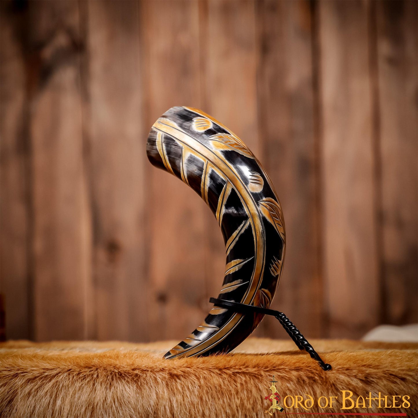 Cuerno para Beber Vikingo Medieval 400 - 500 Ml con Diseños Grabados Cuerno de Buey Auténtico Hecho a Mano - Imagen 7