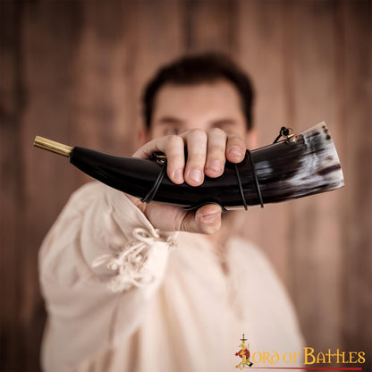 Viking Blowing Horn - Bocina de Buey de Origen Ético con Boquilla de Latón - Imagen 13
