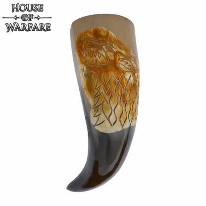 Cuerno para Beber Vikingo Auténtico Fenrir Wolf - Cuerno de Buey Pulido Grabado a Mano - Inspiración Nórdica - Imagen 8