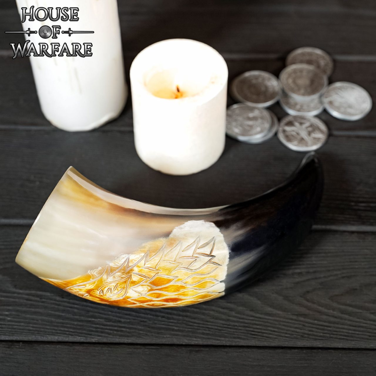 Cuerno para Beber Vikingo Auténtico Fenrir Wolf - Cuerno de Buey Pulido Grabado a Mano - Inspiración Nórdica - Imagen 12