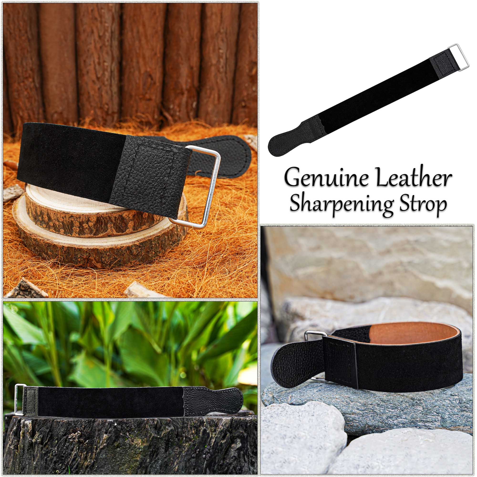 Afilador de Navajas de Cuero Auténtico de Primera Calidad con Lazo Metálico - Correa de Afilar de Cuero Negro para Cuchillos y Navajas - Imagen 16