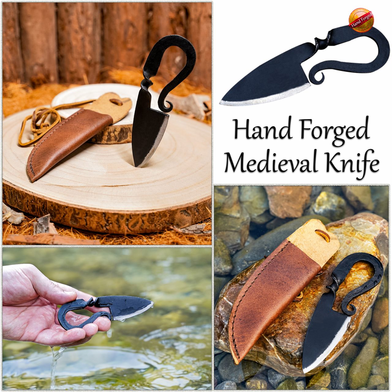 Cuchillo Medieval Forjado a Mano con Funda de Cuero Auténtico - Imagen 5