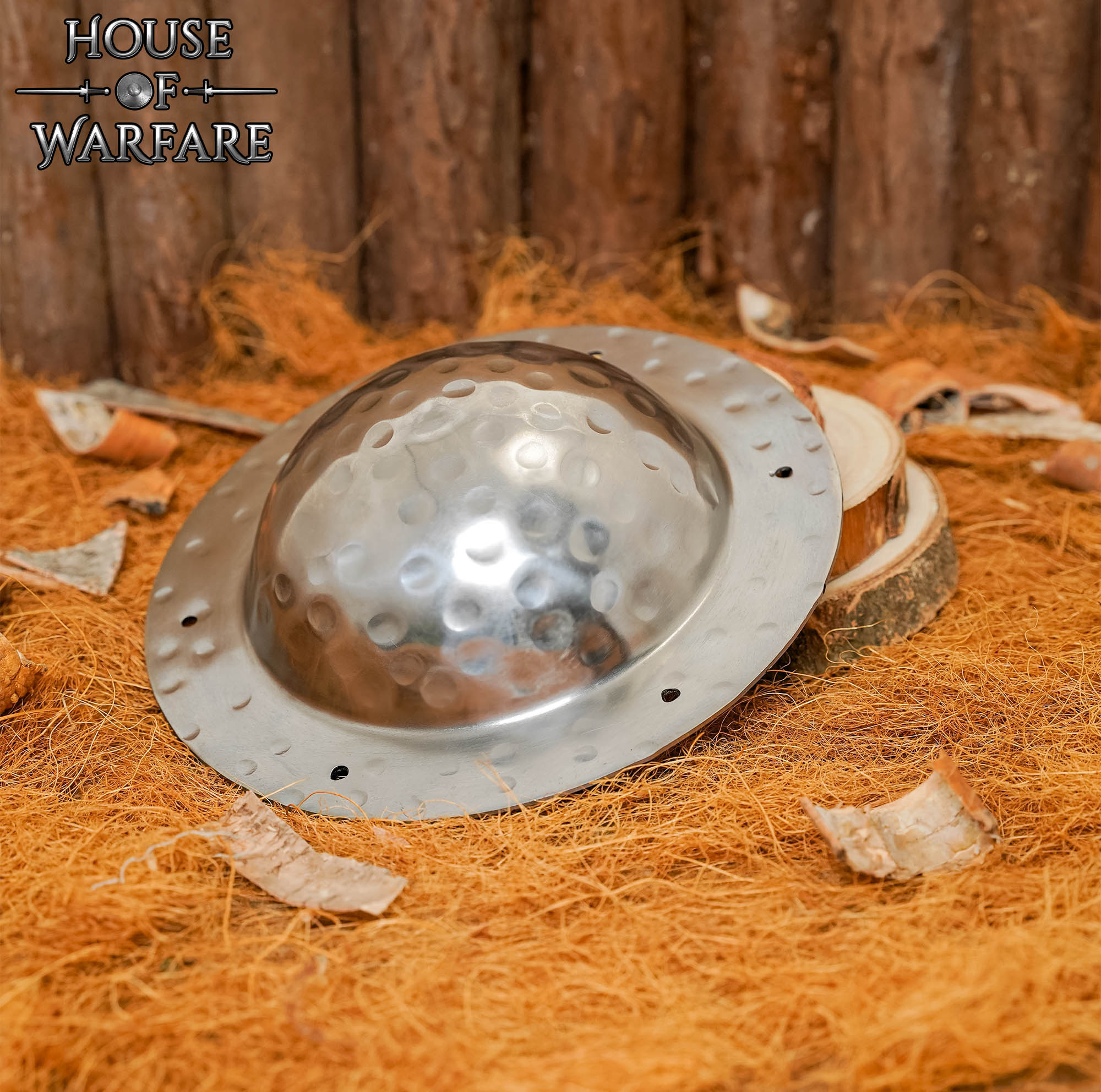 Jefe Escudo Medieval Forjado a Mano | Umbo Martillado Pulido - Imagen 10