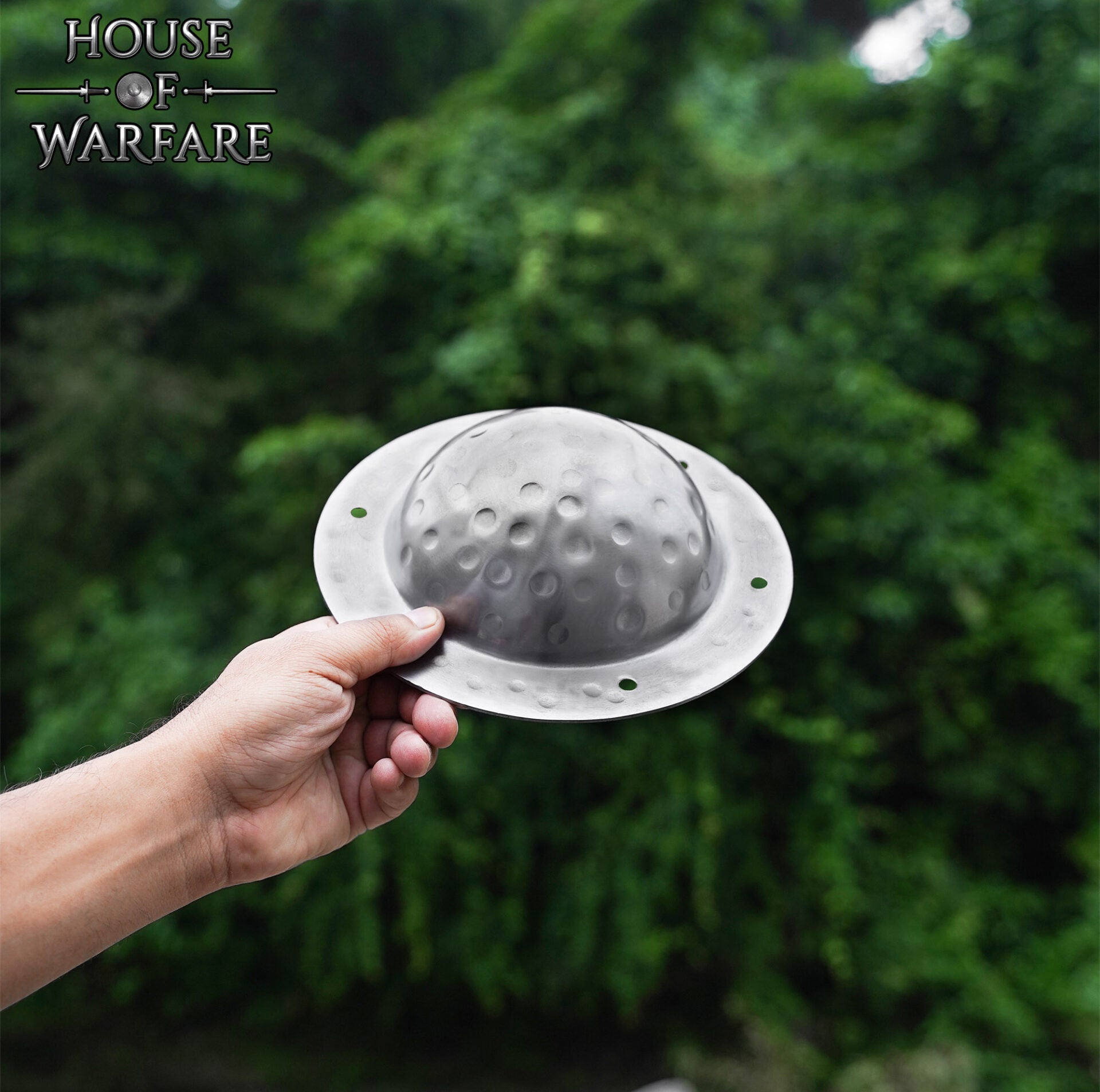 Jefe Escudo Medieval Forjado a Mano | Umbo Martillado Pulido - Imagen 4