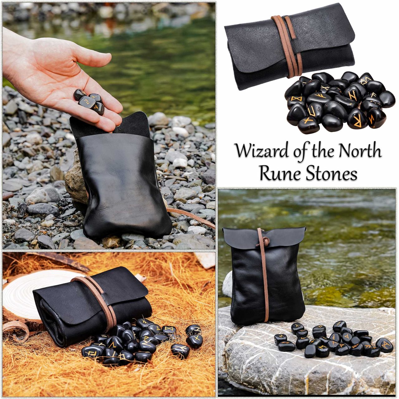 Juego de Piedras Rúnicas Vikingas con Estuche de Cuero Negro - Adivinación y Estrategia Nórdica - Imagen 13