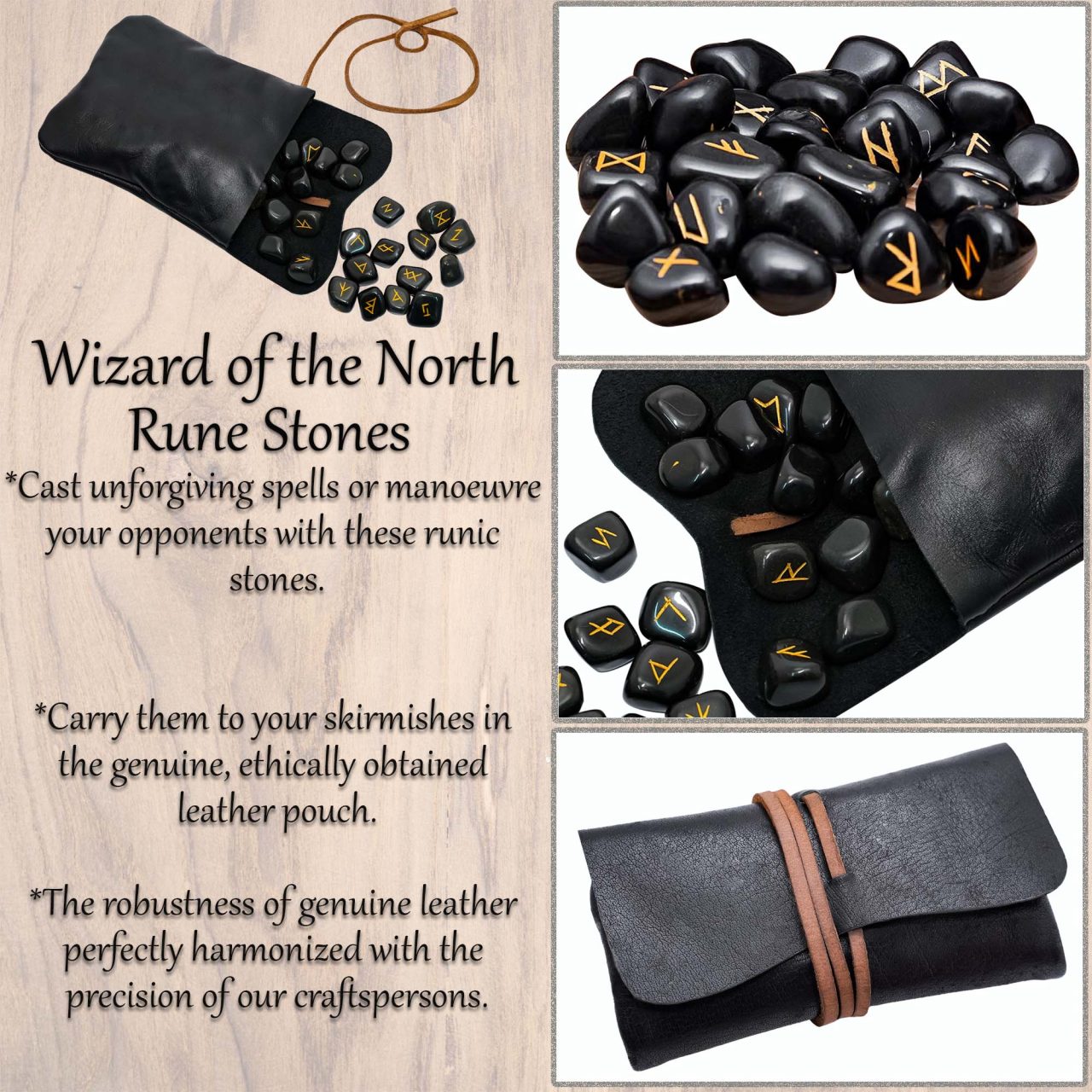 Juego de Piedras Rúnicas Vikingas con Estuche de Cuero Negro - Adivinación y Estrategia Nórdica - Imagen 12