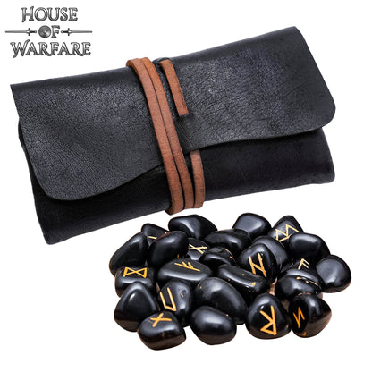 Juego de Piedras Rúnicas Vikingas con Estuche de Cuero Negro - Adivinación y Estrategia Nórdica - Imagen 8