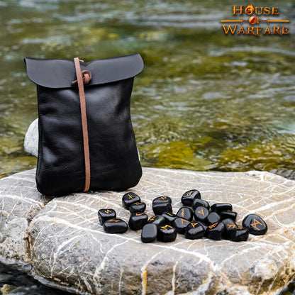 Juego de Piedras Rúnicas Vikingas con Estuche de Cuero Negro - Adivinación y Estrategia Nórdica - Imagen 18