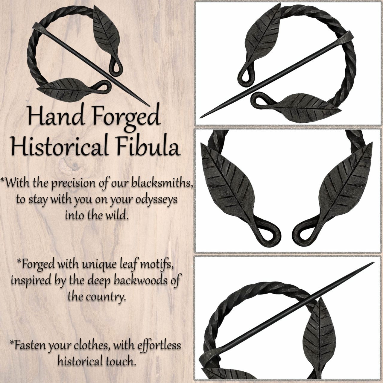 Alfiler de Capa Medieval de Hierro Forjado a Mano con Motivo de Hojas - Broche de Fíbula Estilo Vikingo - Imagen 22
