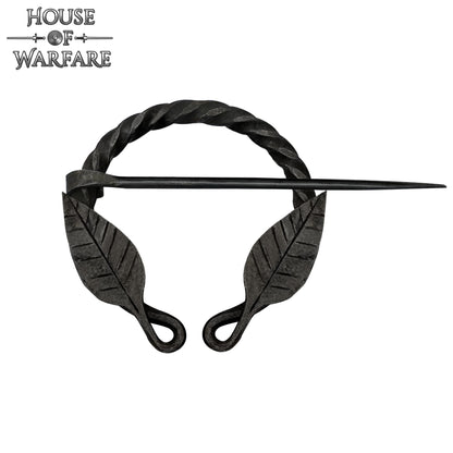 Alfiler de Capa Medieval de Hierro Forjado a Mano con Motivo de Hojas - Broche de Fíbula Estilo Vikingo - Imagen 9