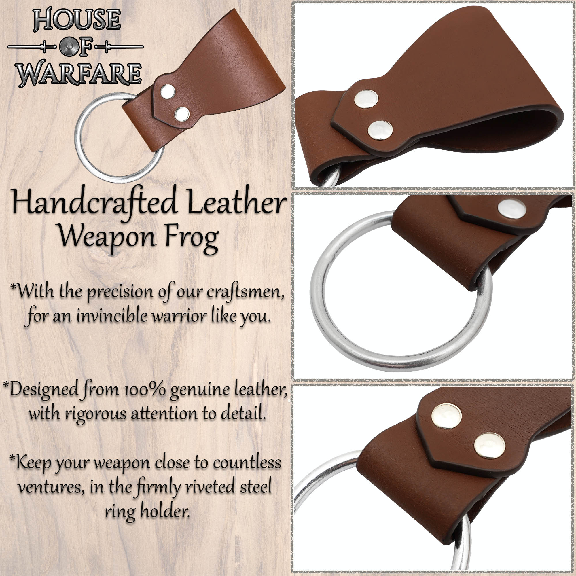 Rana Medieval de Cuero para Hacha con Anilla de Acero - Cinturón Marrón para Hachas y Herramientas - Imagen 20