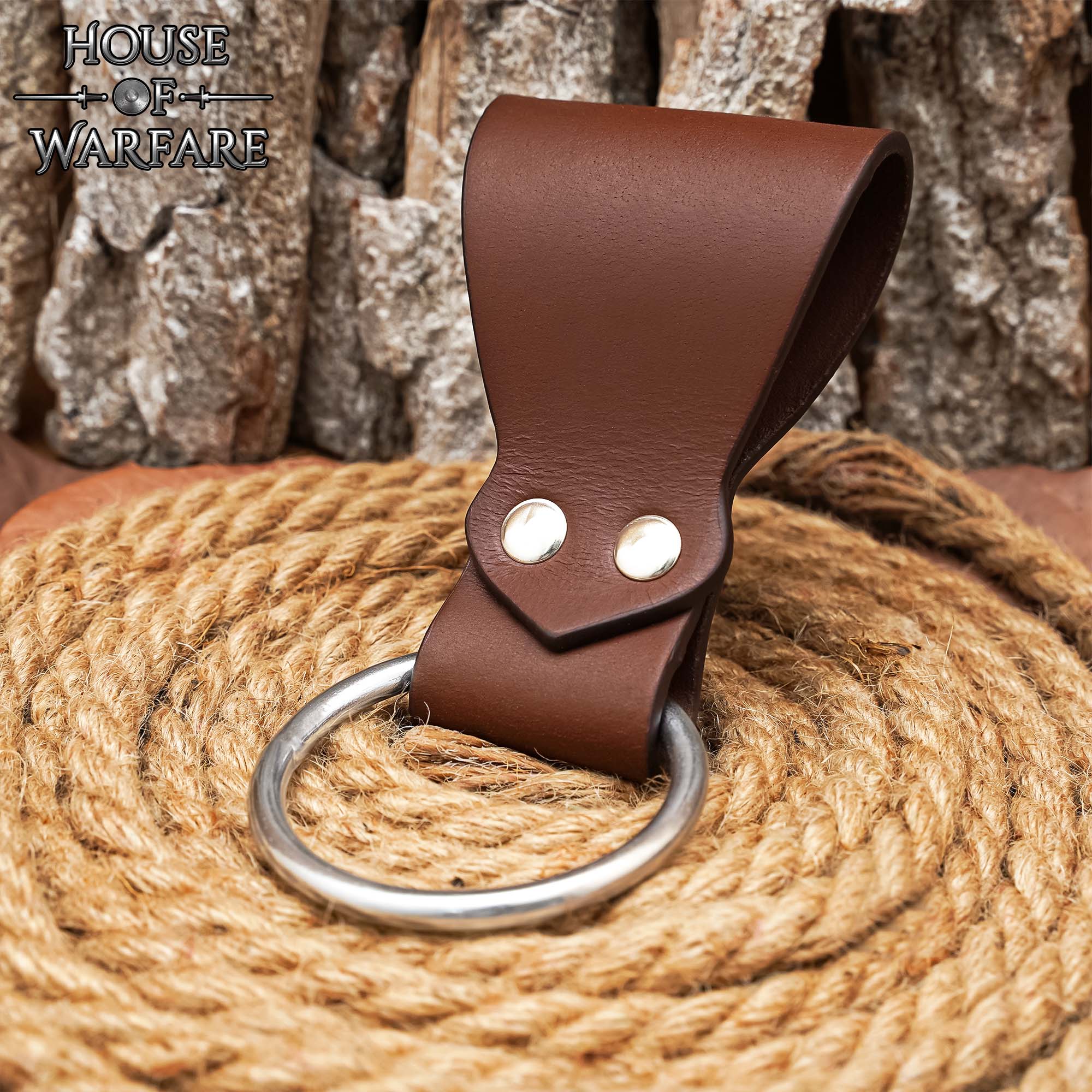 Rana Medieval de Cuero para Hacha con Anilla de Acero - Cinturón Marrón para Hachas y Herramientas - Imagen 16