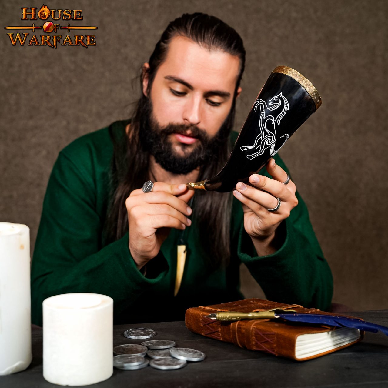 Taza de Cuerno de Buey Artesanal 200-300ml con Borde de Latón y Punta de Cabeza de León - Imagen 13